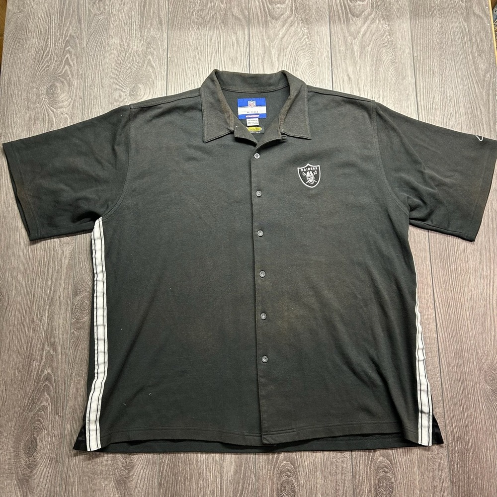 Reebok NFL On Field Oakland Raiders XXL Button Up Shirt Black Mens 2XL PlayDry